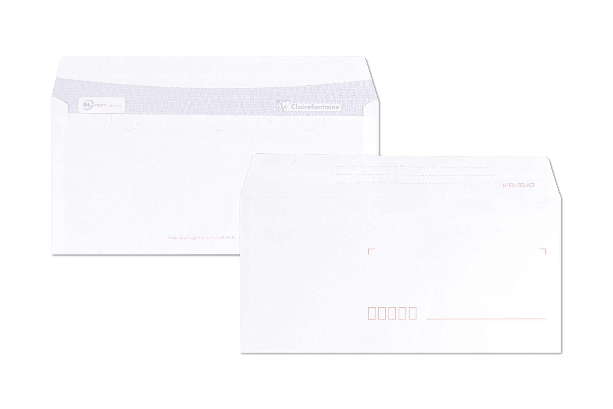 50 Enveloppes DL Auto-Adhésives Clairefontaine - Fenêtre Cristal - 80g/m²