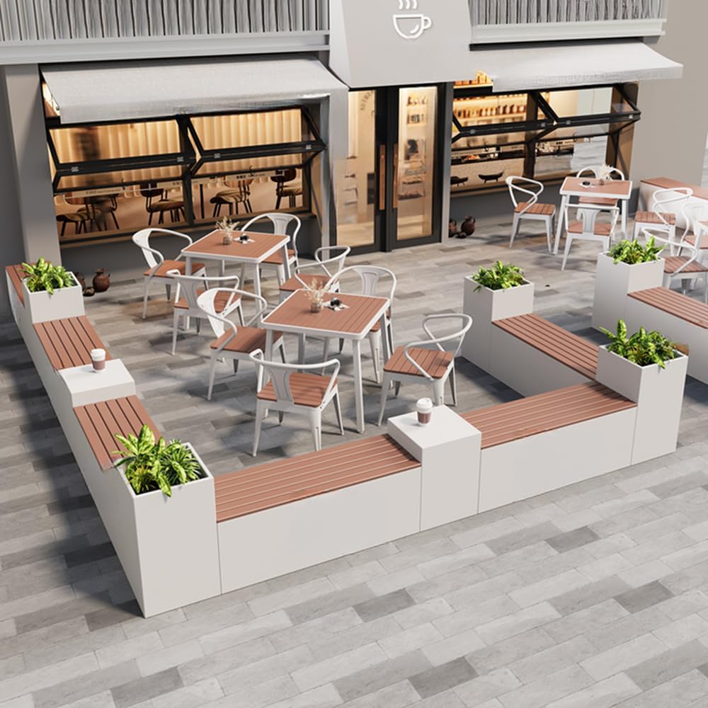 LITFAD Coffee Table Set Rustic Patio Dining Set for 4, Manufactured Wood Top Bar Table Set Indoor&Outdoor Dining Table and Chairs for 4 for Cafe Courtyard Terrace, White, Desk with 4 Chairs