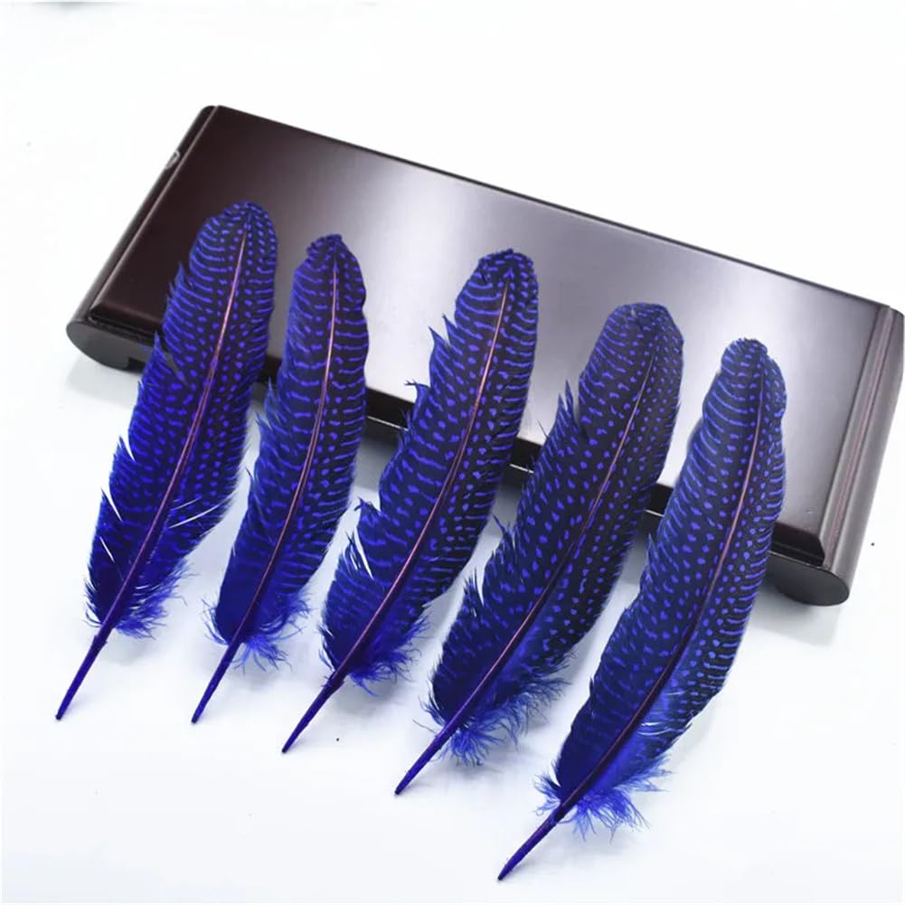 Natural Pheasant Feathers, Natural Spotted Pearl Chicken Pheasant Craft Feathers 5-7 inch Multicolor 100pcs(Royal Blue)