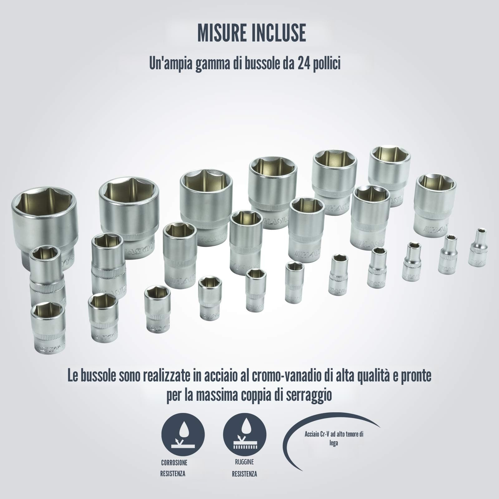 HASKYY – Set di chiavi a cricchetto, 24 pezzi, da 5/32" a 1.1/4" con cricchetto a anello, set di 12 chiavi a cricchetto da 1/4" a 1" pollici/pollici per veicoli USA