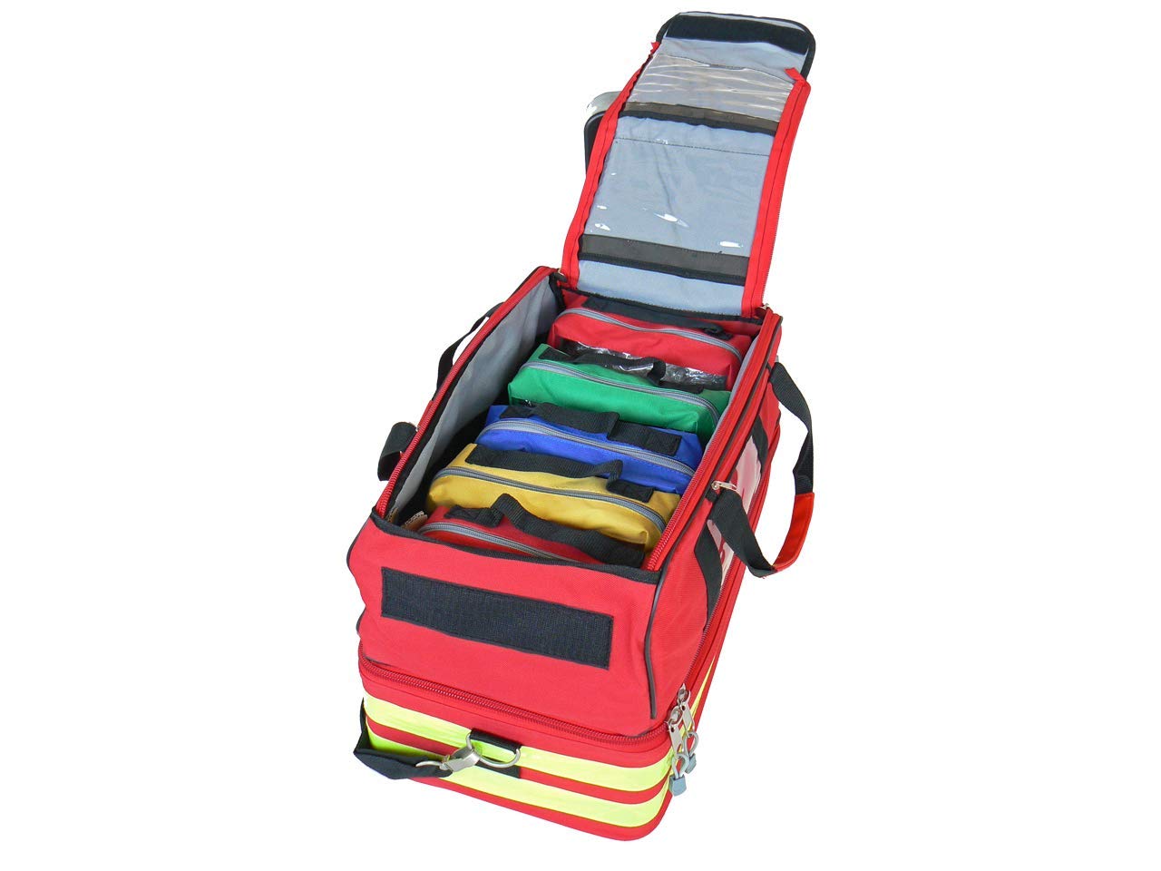 GIMA Life-2, Bolsa grande de color rojo, para emergencias, traumatismos, rescates, médicos, primeros auxilios, enfermeros, paramédico, con diversos bolsillos, 47,5 x 33 x 30 cmBeca life