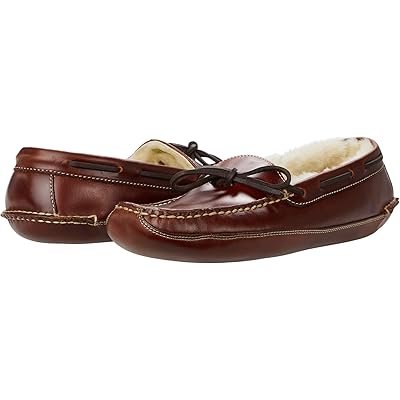 L.L.Bean Leather Double-Sole Slippers Shearling Lined brown