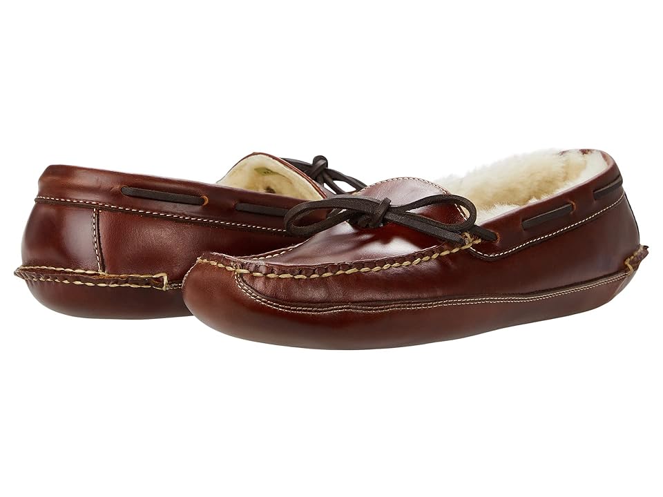 L.L.Bean Leather Double-Sole Slippers Shearling Lined Men's Shoes Brown : 13 D - Medium