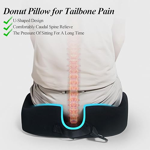 Miniatura 4 de Dexspoeny Almohada de dona, cojín de asiento para aliviar el dolor de coxis, cojín de espuma viscoelástica para asiento de embarazo posparto, ayuda