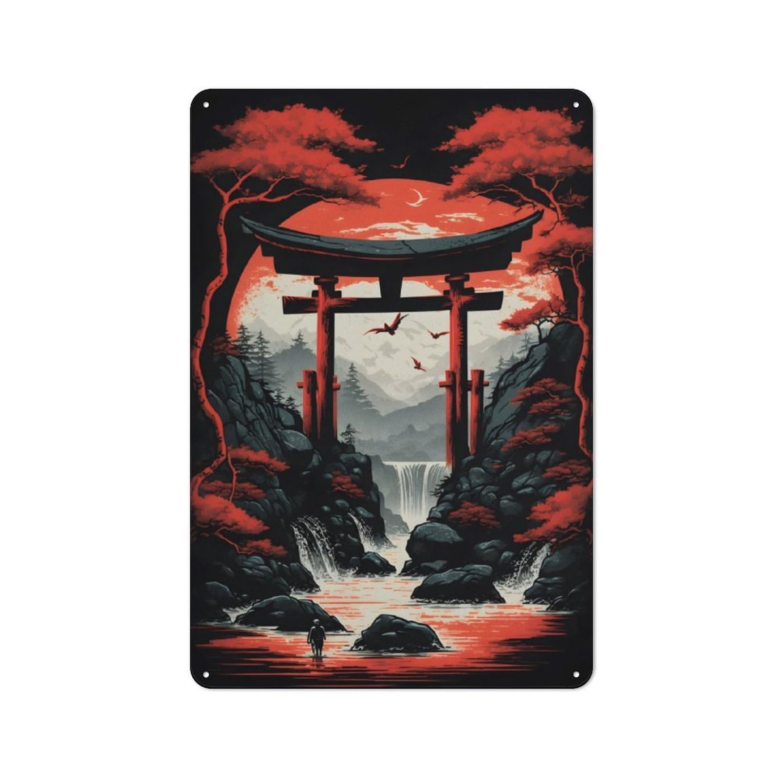 Junmoney Torii Gate 1 Tin Wall Plaque 30X20cm With For Living Room Wall, Gift For Feature Wall Decorators During The Christmas Season