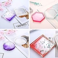 Vista 6 de Juego de 5 moldes de resina para posavasos, 5 estilos incluidos, redondo, hexagonal, cuadrado, octogonal, borde de condensación, moldes de silicona