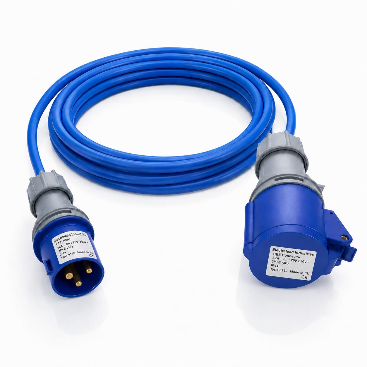 16A 3 Pin Plug to 32A 3 Pin Socket Adaptor Lead – 1m 4mm² Arctic Cable, 230V Industrial Power Converter, CE Marked Industrial Connectors, IP44 Caravan & Generator Hook-Up 1 METRE