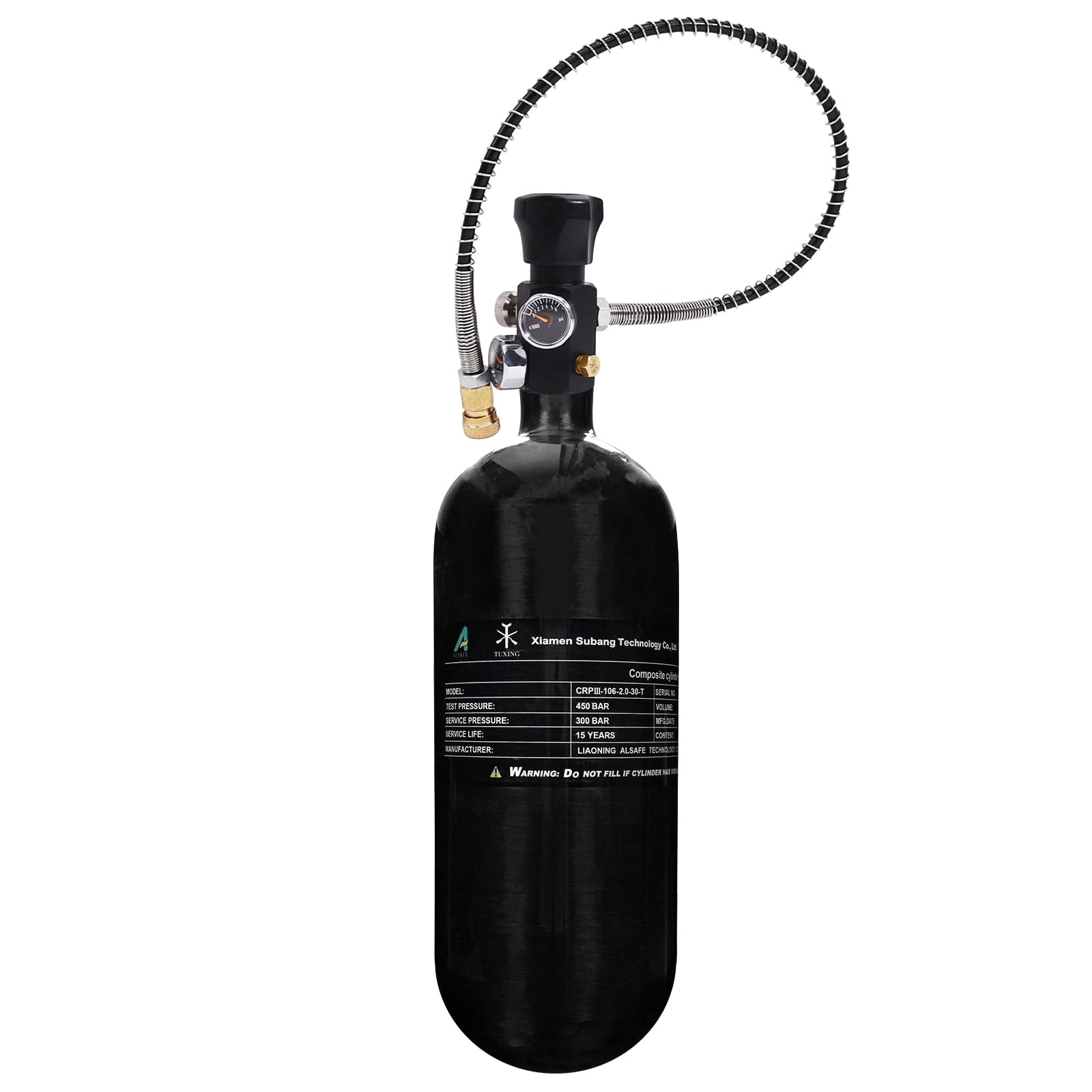 TUXING 2L 4500psi Carbon Fiber Air Tank（Empty Bottle & Paintball Fill Station mit Dual Gauge Valve für Pcp Air Rifle Tief Tauchen Schnorcheln Wassersport
