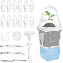 12 Pack 2.5" Self Watering Propagation Pots with Humidity Dome, Clear Plastic Seed Starter Cups, for Seedlings, Cuttings, Succulents, Herbs, Vegetables, 12 Plant Labels Included