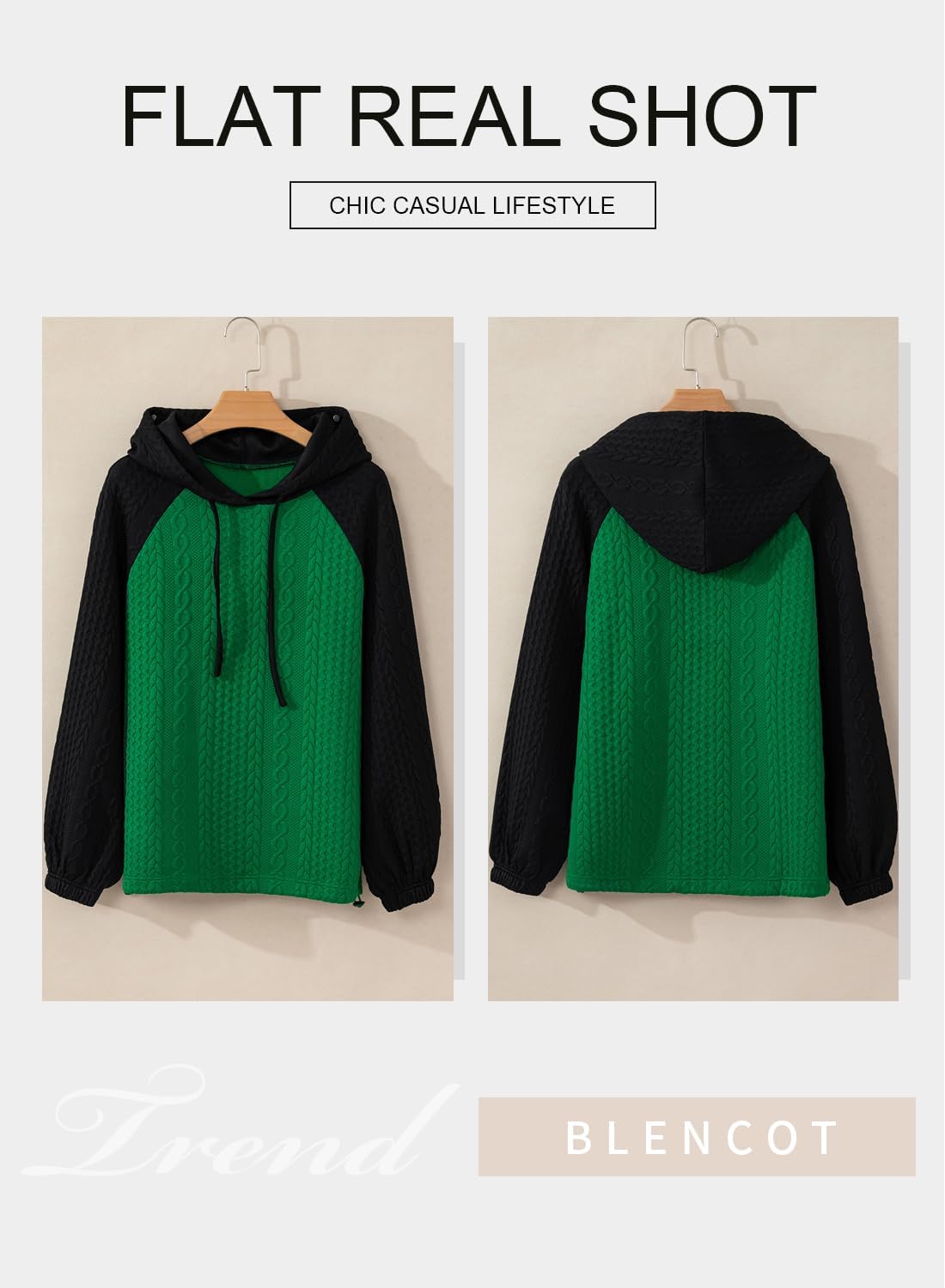 BLENCOT Women's Casual Oversized Hoodies Color Block Long Sleeve Sweatshirt Drawstring Hooded Pullover Top - Image 4