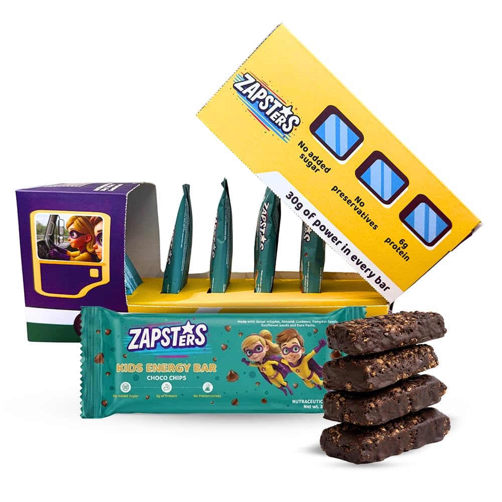 Zapsters Kids Energy Bar | Box of 6 (30g Each) | Plant Based Snack | No Added Sugar | Gluten Free | No Palm Oil & Preservatives | Vegetarian (CHOCOCHIPS (PACK OF 6))-image-42
