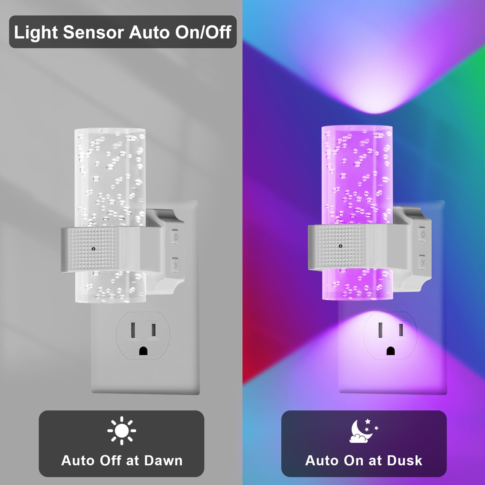 easuntec Luz nocturna enchufable con encendido/apagado automático, luces nocturnas enchufables en la pared, sensor de atardecer a amanecer, luz nocturna que cambia de color, regulable, para dormitorio