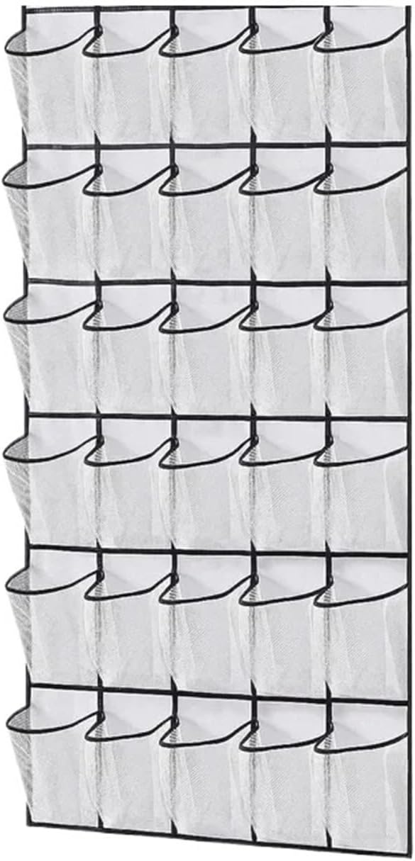35 Grid Over The Door Shoe Organizer Large Mesh Pockets with 4 Hooks Transparent Fabric Rack Storage Bag Box for Bedroom(Black 35pockets)