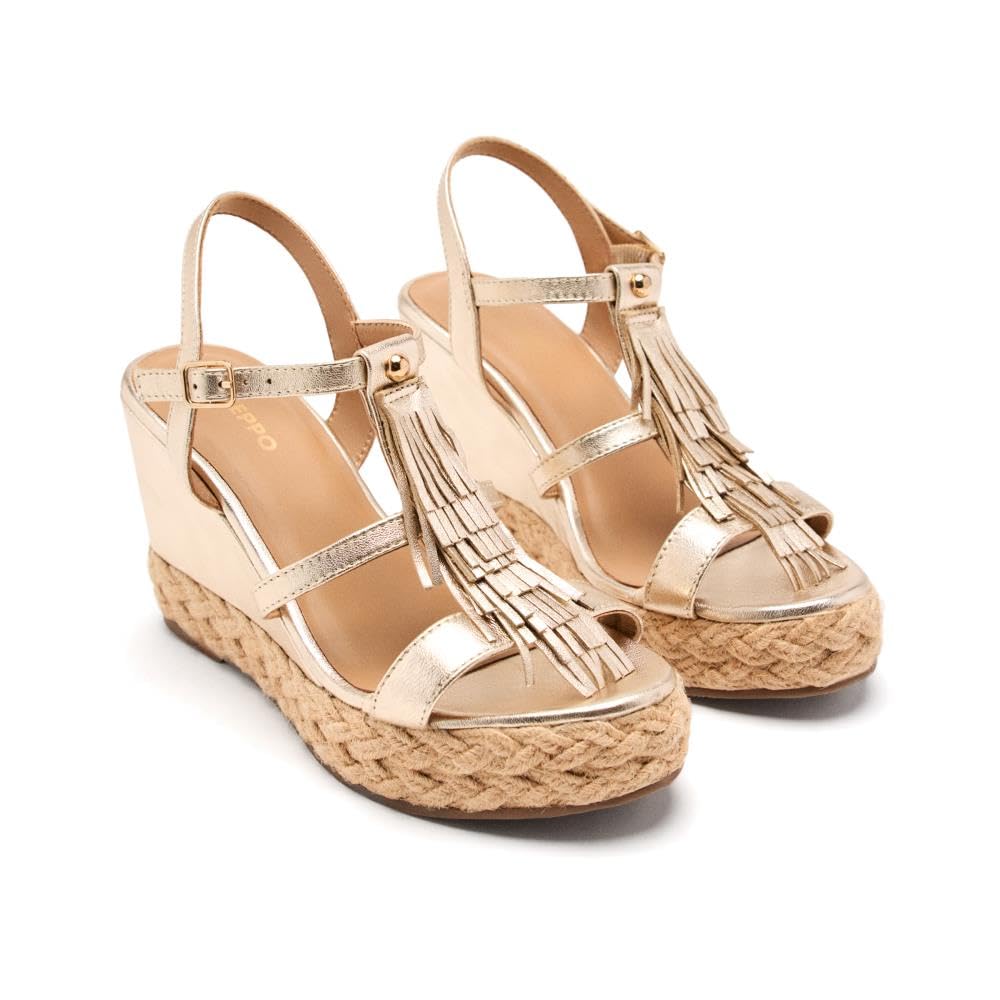 GIOSEPPO ELDERON Leather Fringe Wedge Sandals, Platinum, 4 UK