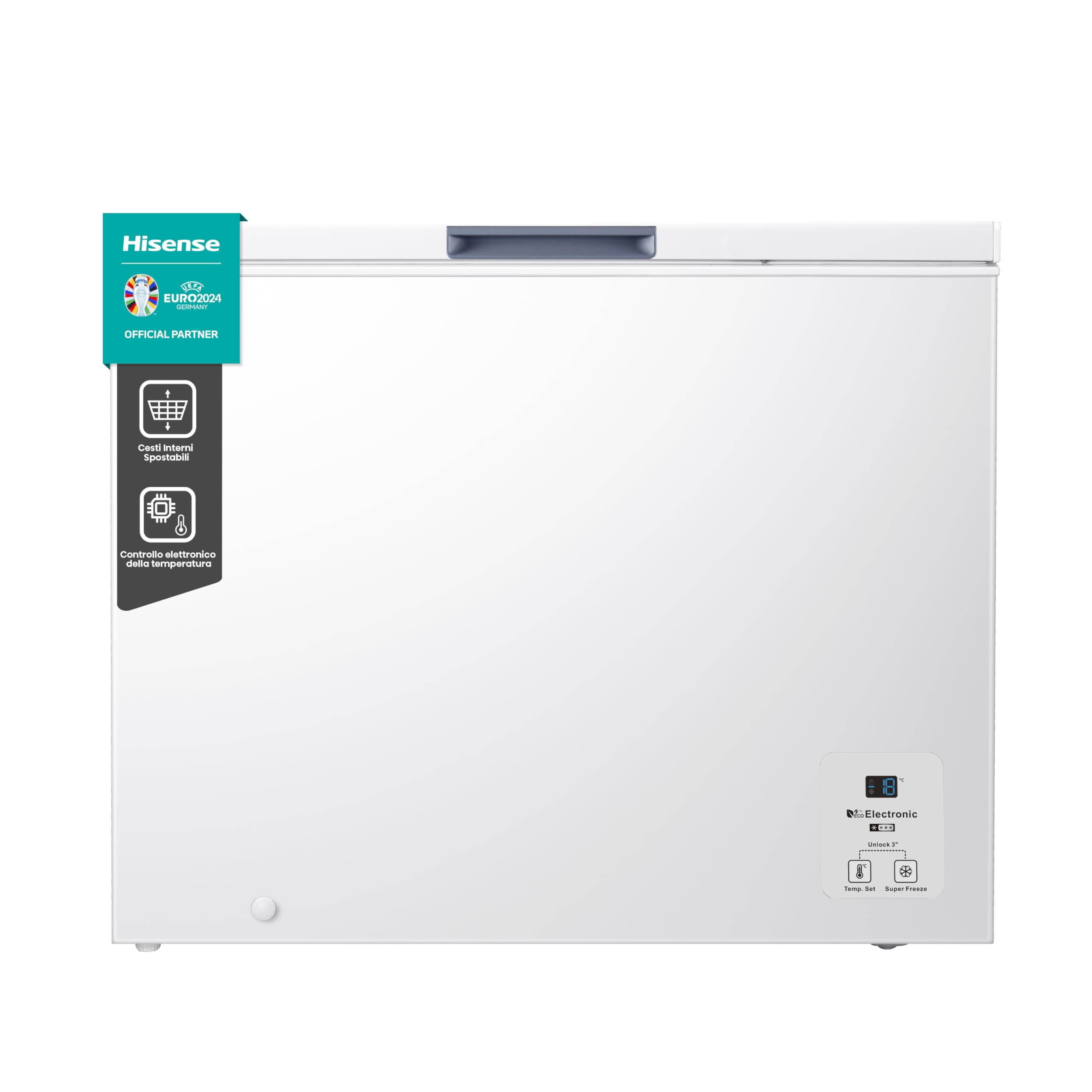 Hisense MCF248E Congelatore orizzontale a pozzetto 248 litri di capacità, Silenzioso 40 dB, Bianco, libera installazione, LxPxA 96,3x 63 x 84,7 cm 248 litri Classe E 2024