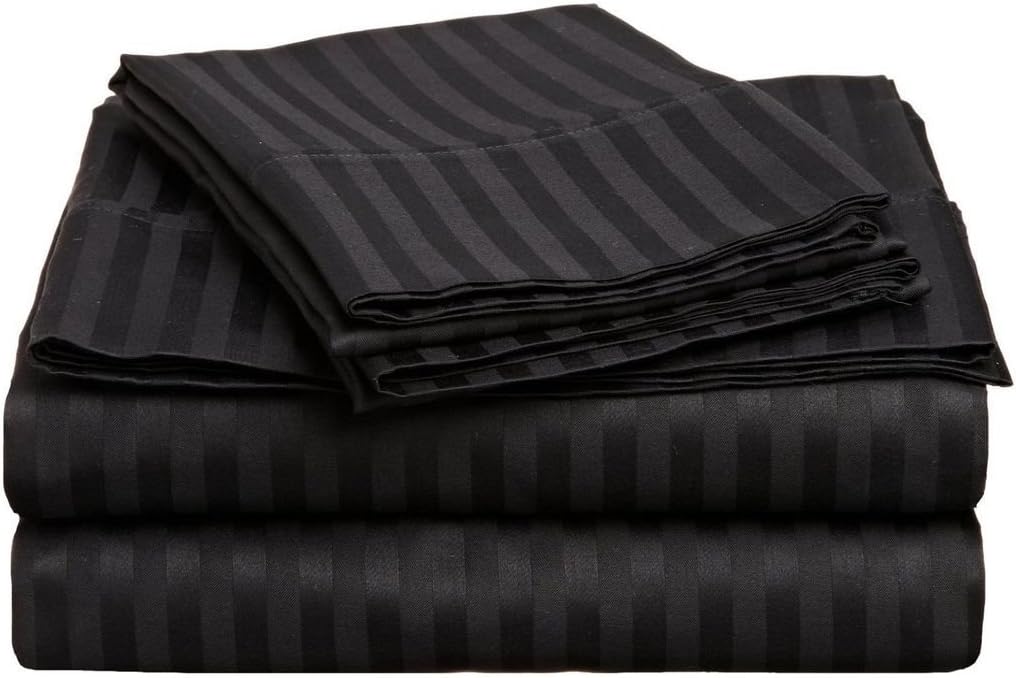 Split-King: Adjustable King Bed Sheets 5-PC Set Stripe Silver Grey 100% Egyptian Cotton 500 -Thread-Count, Fits Mattress 10-12'' Deep Pocket (1 Flat Sheet, 2 Fitted Sheet, 2 Pillow Cases)