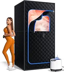 Caixa de sauna, sauna portátil para casa, barraca de sauna a vapor portátil pessoal com aquecedor a vapor 3L de 1200 W, 15 níveis, controle remoto, cadeira dobrável, tamanho grande aconchegante 91 x