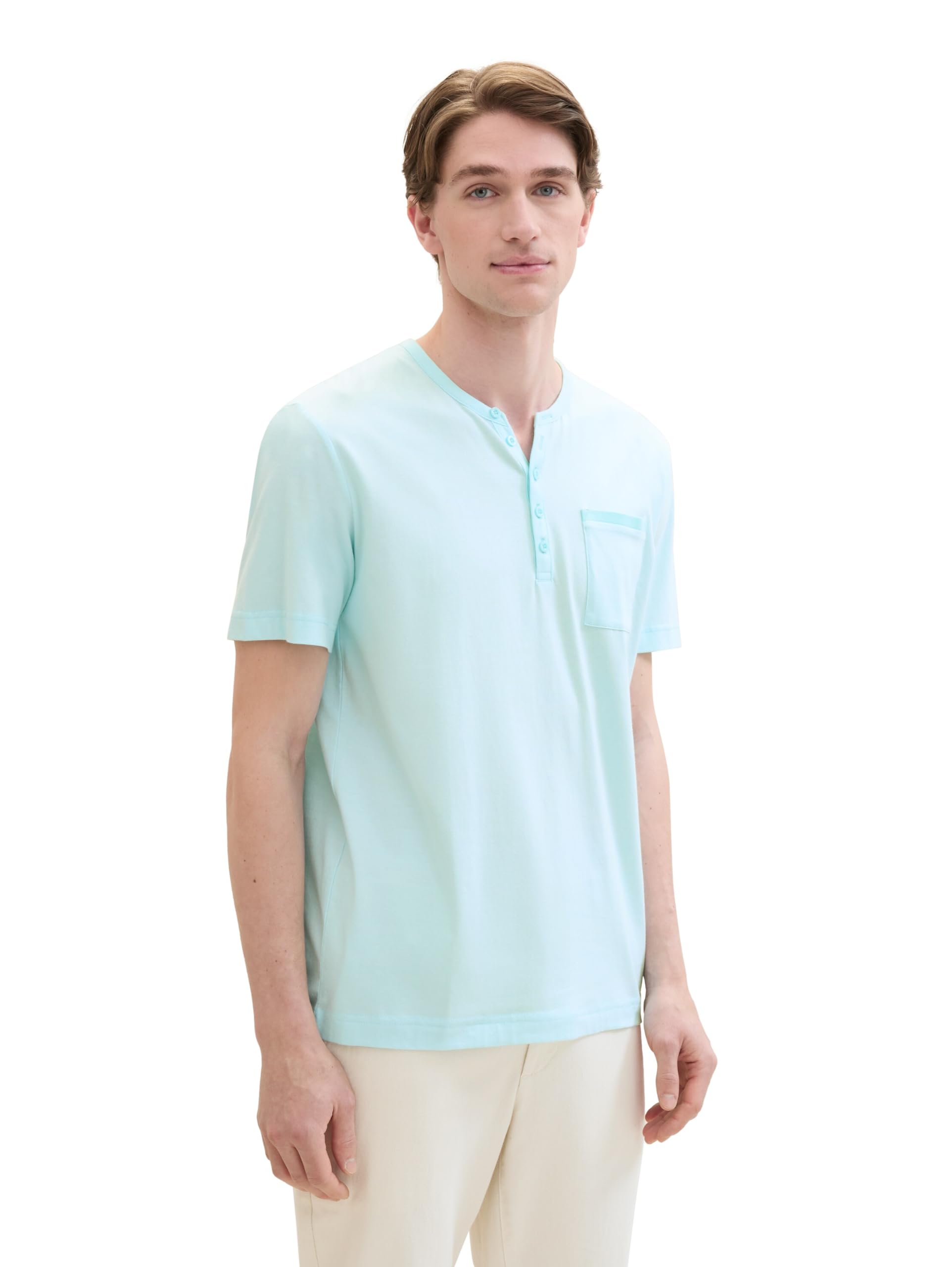 TOM TAILOR Men's Basic Serafino T-Shirt with Structure, 35594 - Turquoise White Stripes, M
