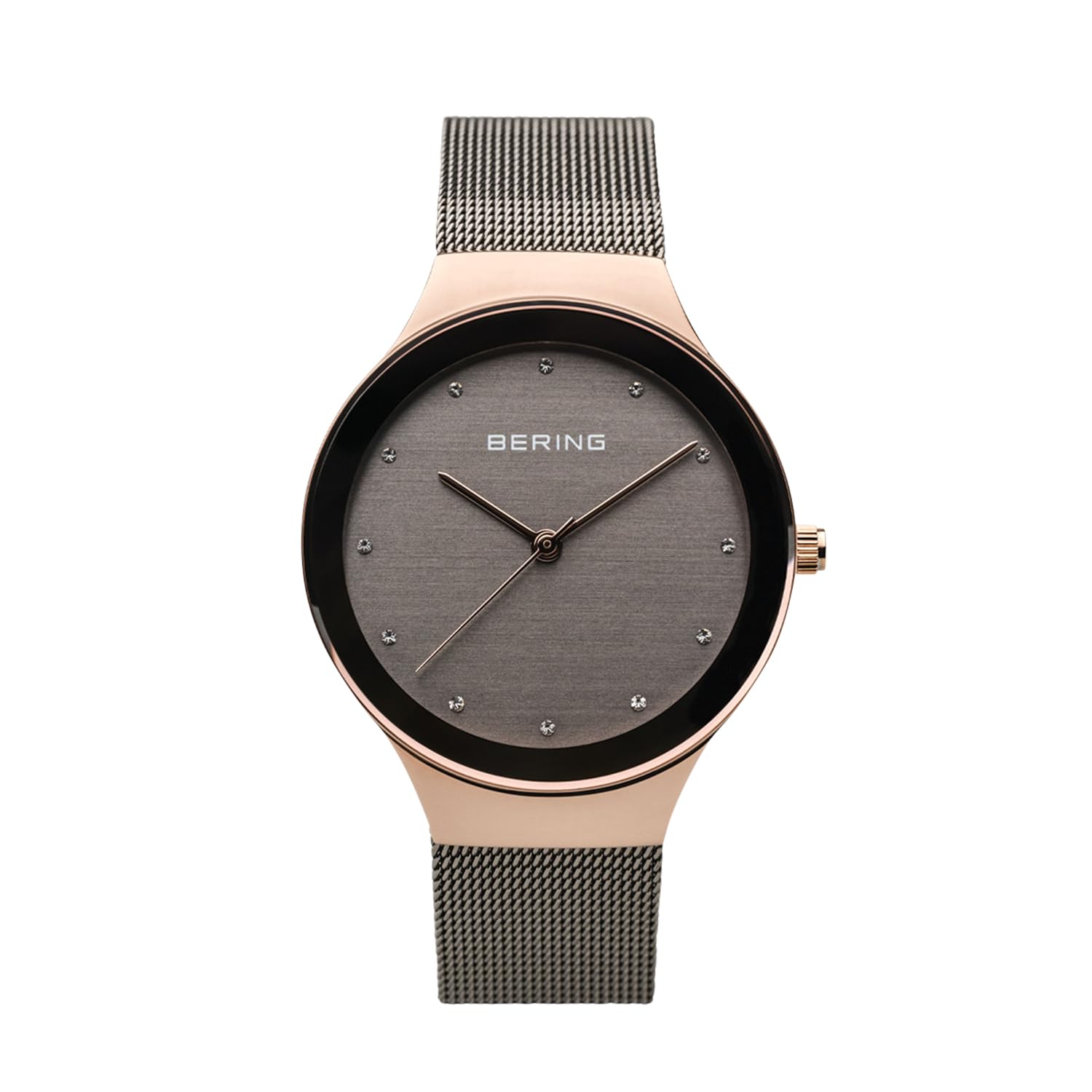Bering Damen Quarz Uhr | Armbanduhr 34 mm Edelstahlgehäuse und Zifferblatt | Milanaisearmband | Saphierglas | 3 ATM | 12934