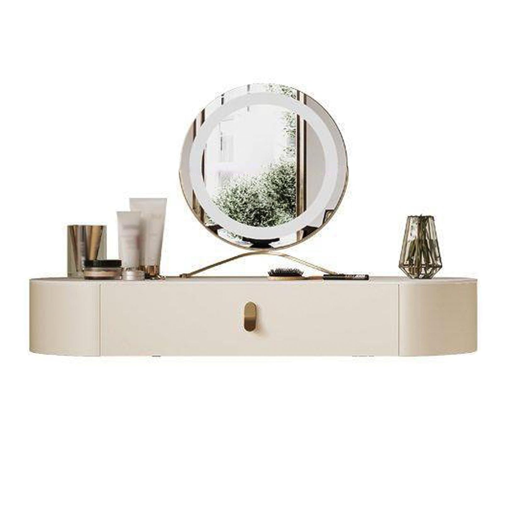 asdchZen Wall Mounted White Dressing Table-Multifunctional Floating Desk & Shelf For Bedroom Laptop Use Bathroom Vanity Over Sink Stylish Storage Solution