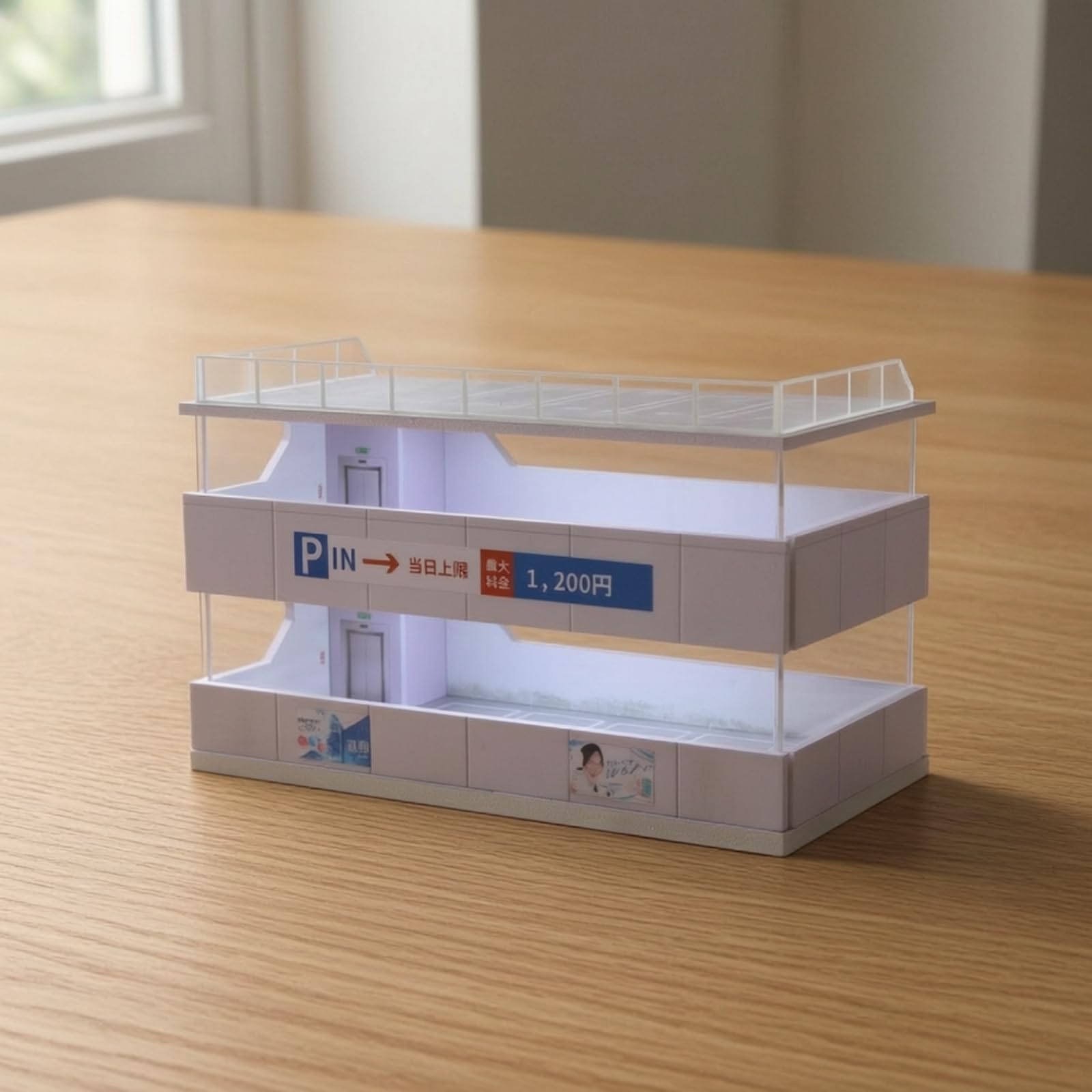harayaa Mini Parcheggio in 1 64 Espositore Modello Garage Diorama Struttura a Più Livelli con Rampe E Parapetti in PVC Acrilico Adatto per Fotografia di Auto, Parcheggio Giapponese Modello B