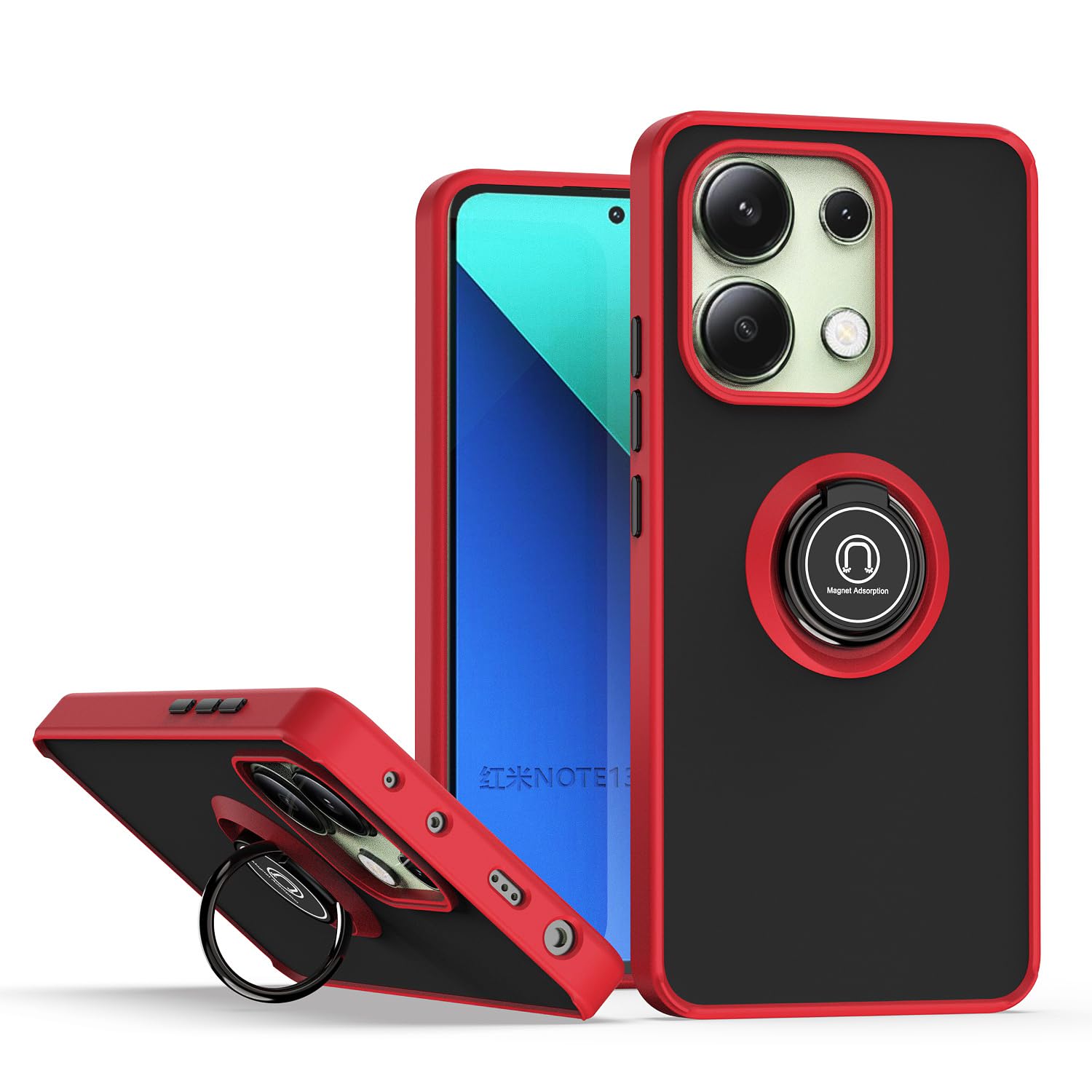 Custodia Xiaomi Poco X6 Pro XINYEXIN Cover Per Xiaomi Poco X6 Pro 5G, Traslucida Custodia Antiurto Antigraffio Con Supporto Anello A 360°, PC TPU Bumper Case - Rosso Cover Antiurto Antiscivolo