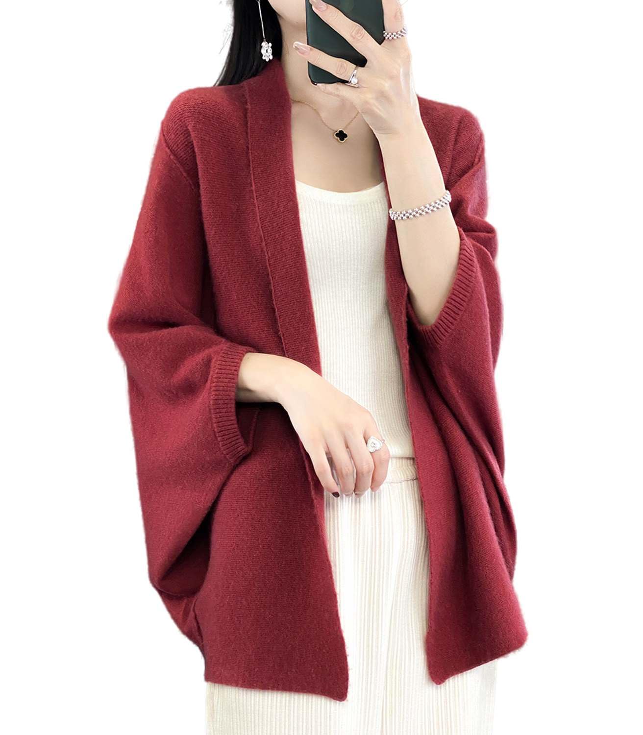 Suéter de punto de lana merina para mujer, poncho abierto al frente, capa Ruana para otoño e invierno