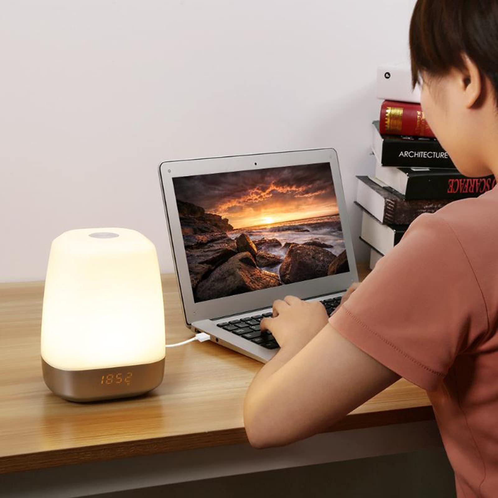 Tocca Luce Notturna Sveglia Digitale con Sveglia con Simulazione Alba/Tramonto, Sveglia e Snooze 5 Suoni di Allarme Naturali per Camera da Letto, Comodino, Allattamento