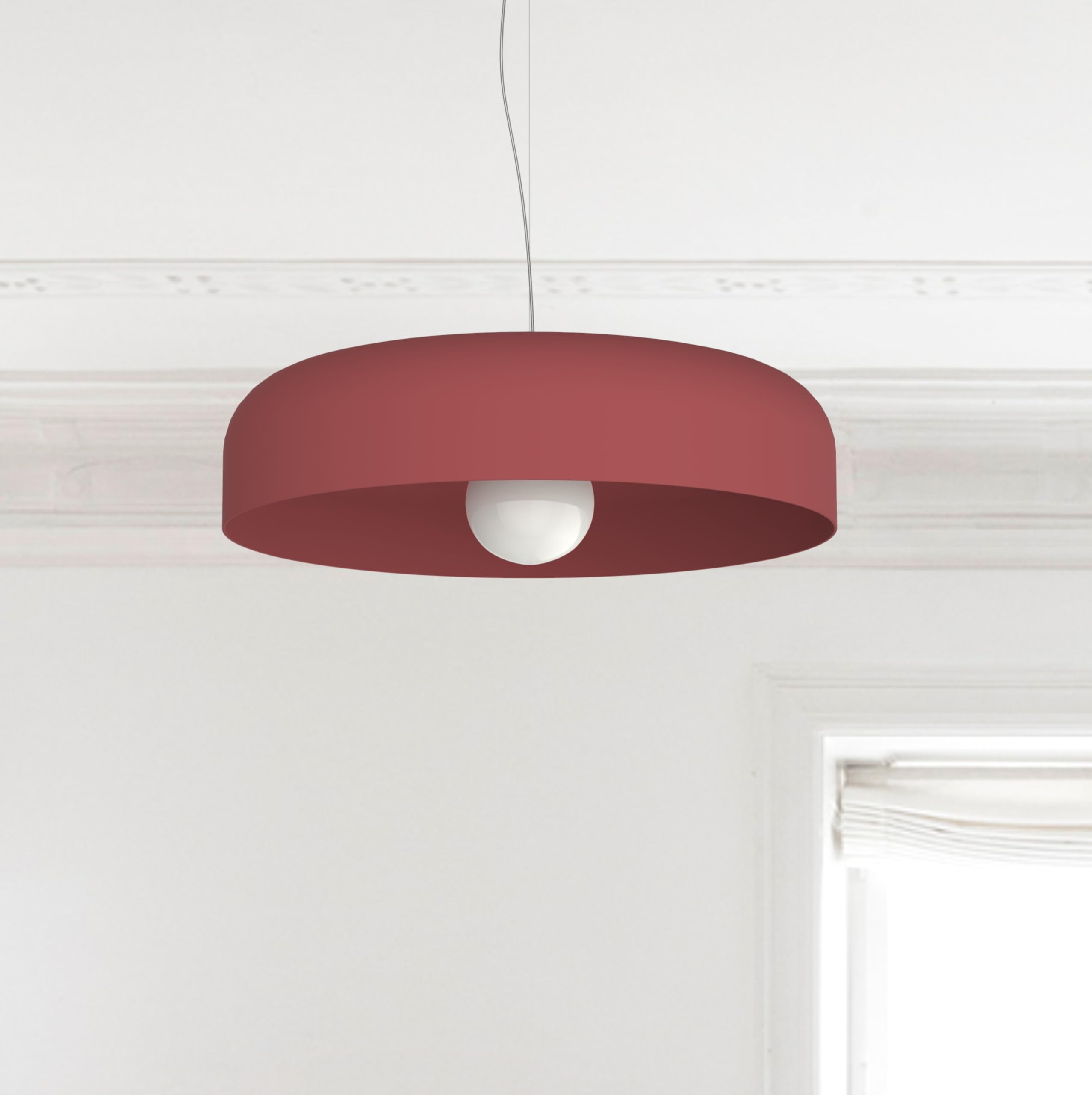 L+ Lampadario a Sospensione Moderno Cilindro in Metallo - Diametro 50cm Attacco E27 - Made in Italy - per Cucina e Soggiorno (Rosso Cowhide, 50cm)