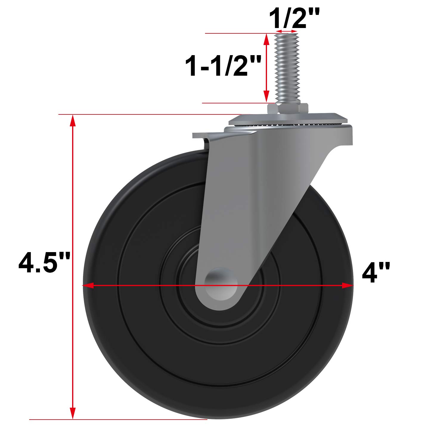 AAGUT 4 Inch Caster Replaceent Swivel Ste 7/16"x 1-3/8" TPR Rubber - View #7