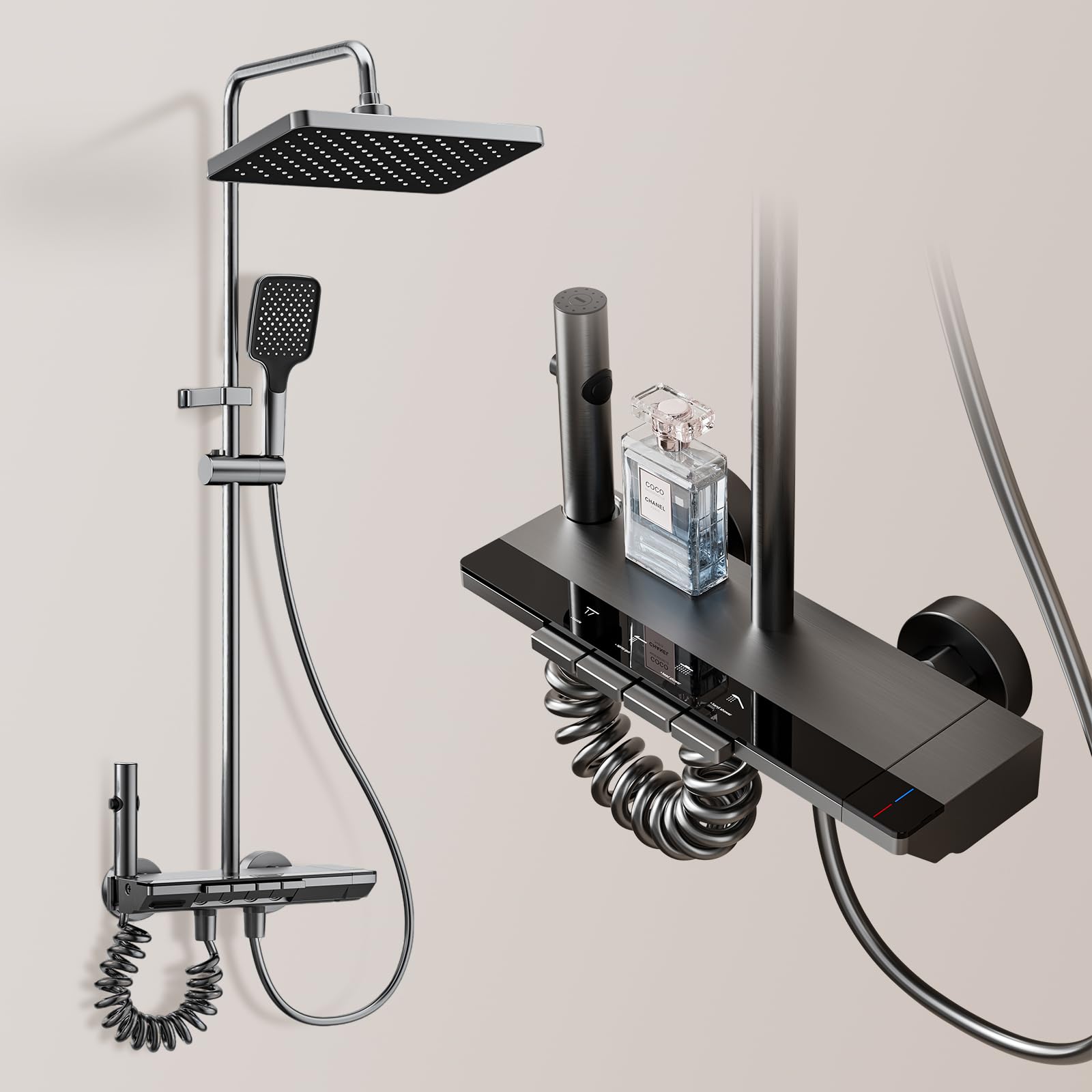 Colonna Doccia con Miscelatore, Kit Doccia Con Soffione e Doccetta, Sistema Doccia Idromassaggio con Pistola a Spruzzo e Rubinetto per Vasca, Asta Doccia