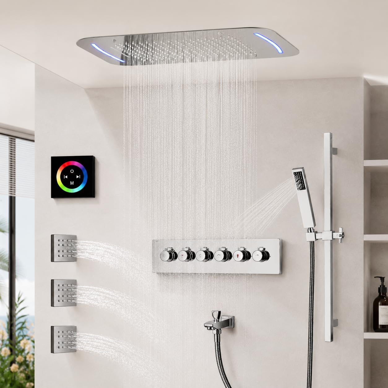 LED Duschsystem Unterputz, Thermostat Regendusche Set