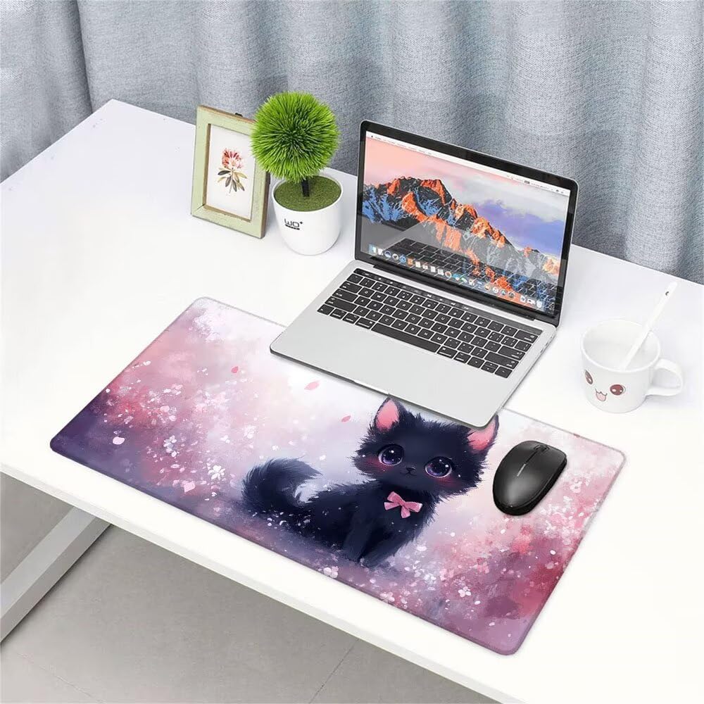 Tappetino Mouse Gaming xxl Accessori Scrivania Ufficio Rosa Gatto Grande Tappetino Mouse e Tastiera Sottomano da Scrivania, Gaming Accessori pc 1200x600x3mm Base Antiscivolo, per PC Laptop d-264