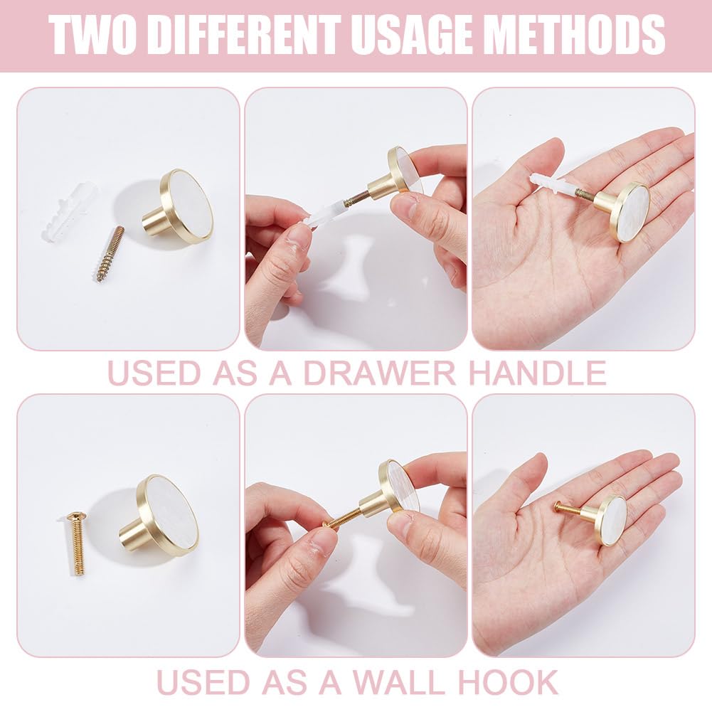 DELORIGIN 4 Packs Drawer Knobs Gold Dresser Knob Zinc Alloy Pulls Handles Mother of Pearl Furniture Knobs Accessories for Kitchen Cabinet Dresser Drawers Door Decorative,1.2" Diameter,White - Image 3