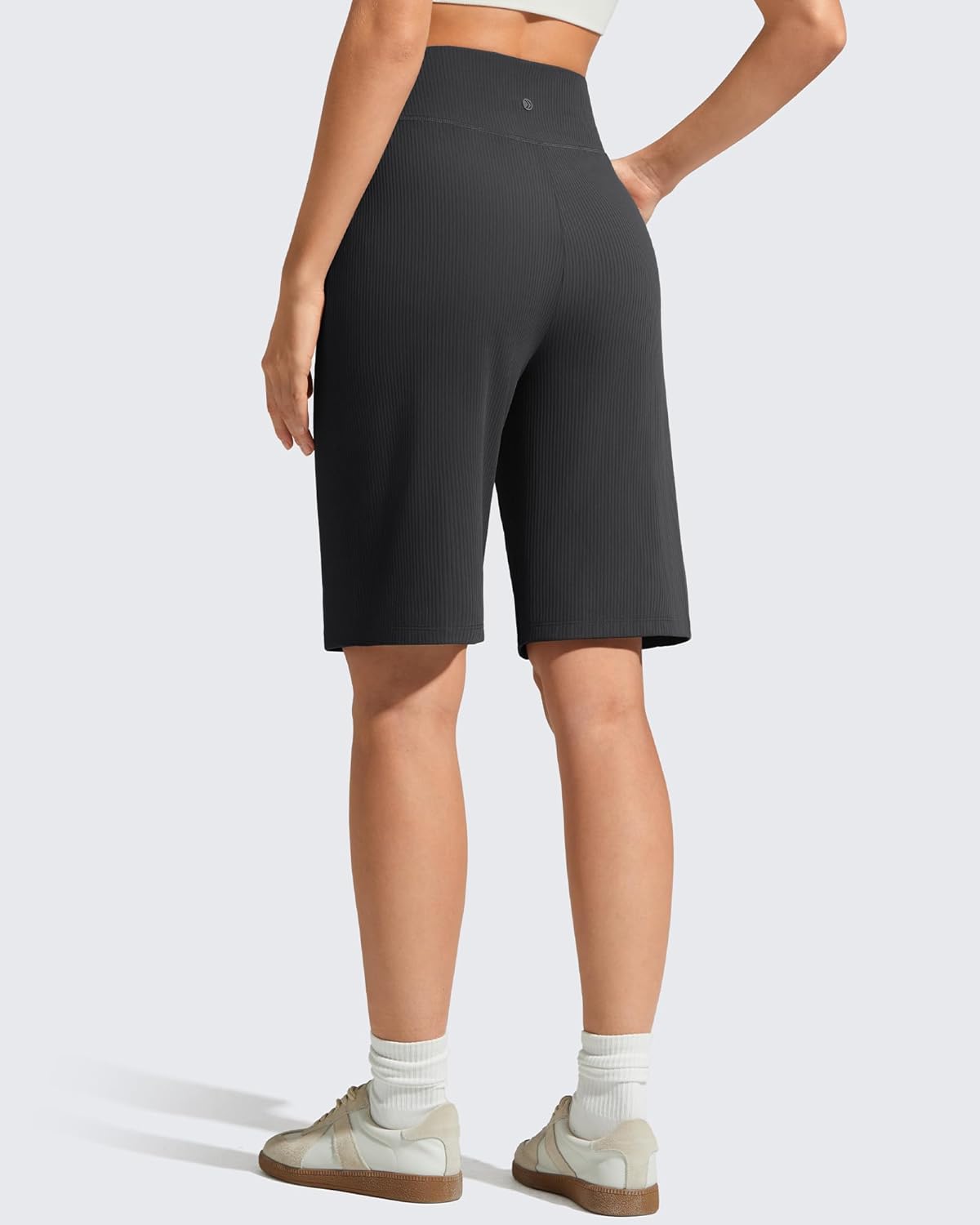G4Free Ribbed Bermuda Shorts for Women 10" High Waisted Crossover Shorts with Pockets for Workout Casual Summer - Image 2