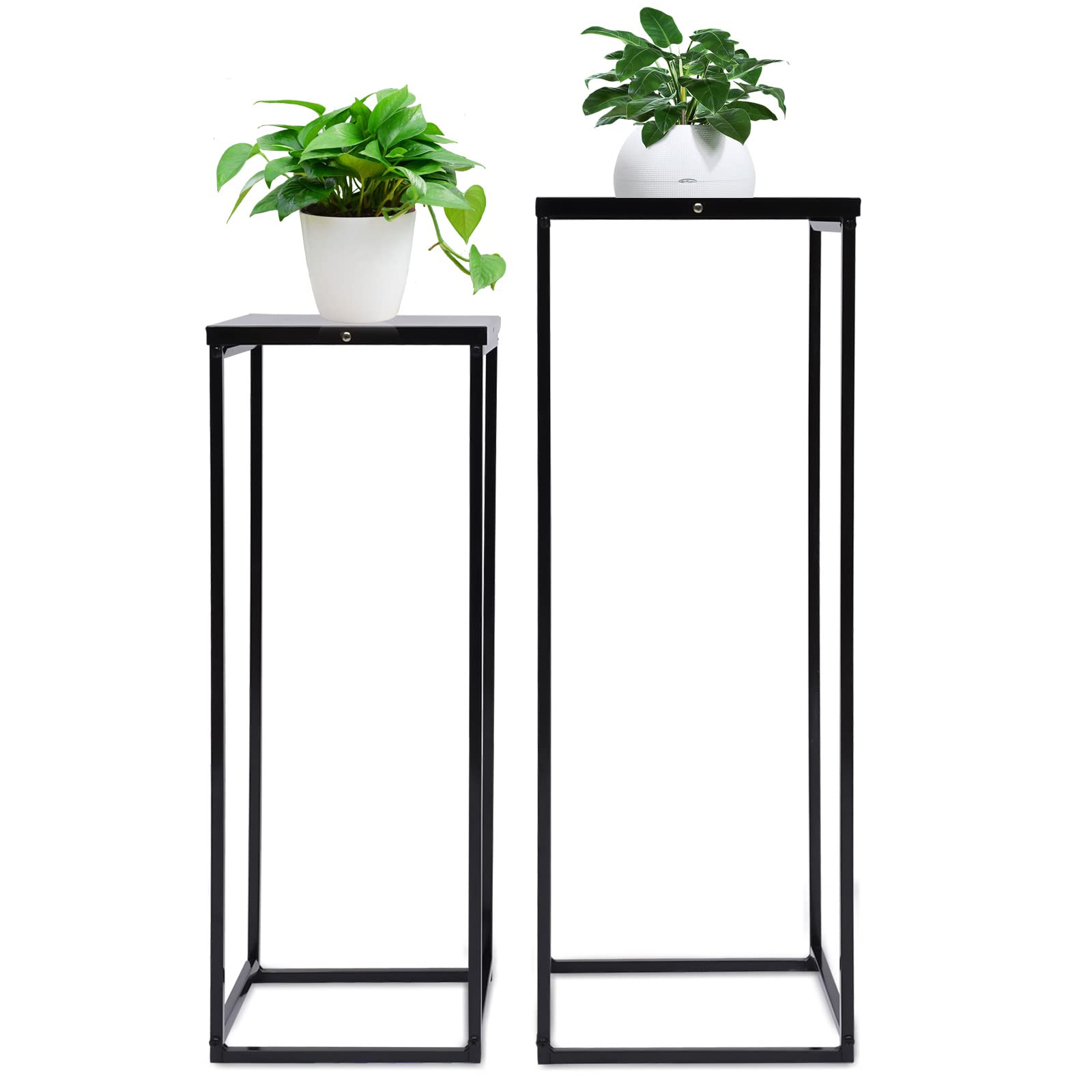 Set di 2 supporti per piante, in metallo, per giardino, balcone, colore nero