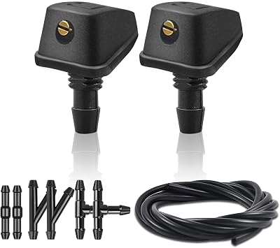 2pcs Front Windshield Washer Nozzles Including Adapters and Hoses, Front Windshield Washer Nozzle kit,Windshield Washer Nozzles Wiper Spray Fit for Most Cars
