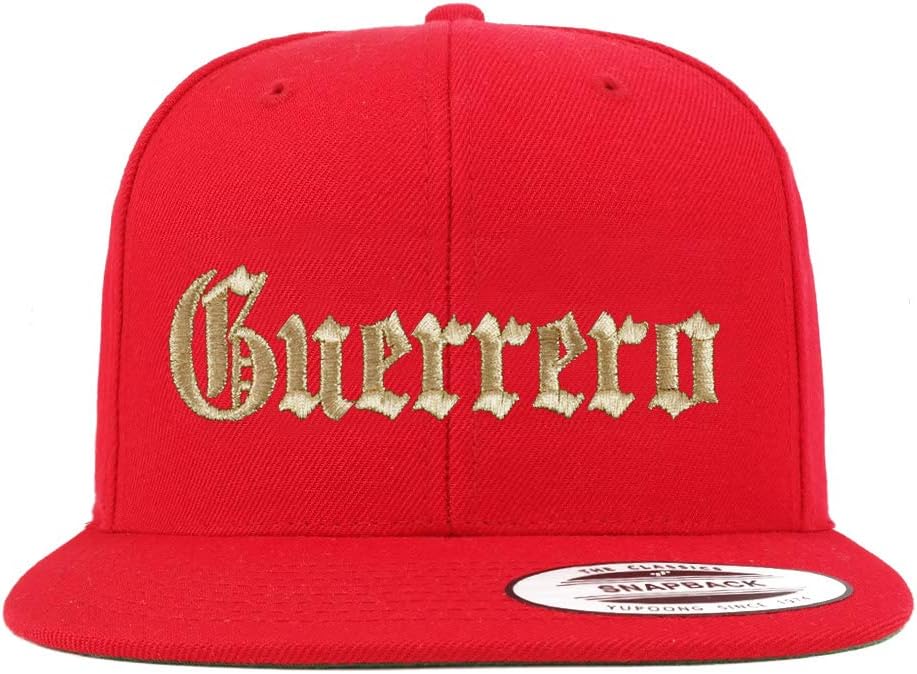 Trendy Apparel Shop Old English Guerrero Gold Embroidered Flatbill Snapback Baseball Cap