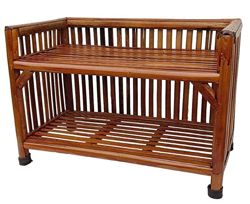Image of Wooden Shelf Bamboo 4-Tier Kitchen Organizer Shoes &Slippers Rack Books Shelves Planter Stand Office File Cabinet Utility Rack for Doorway, Hallway, Entryway & Balcony (Small)