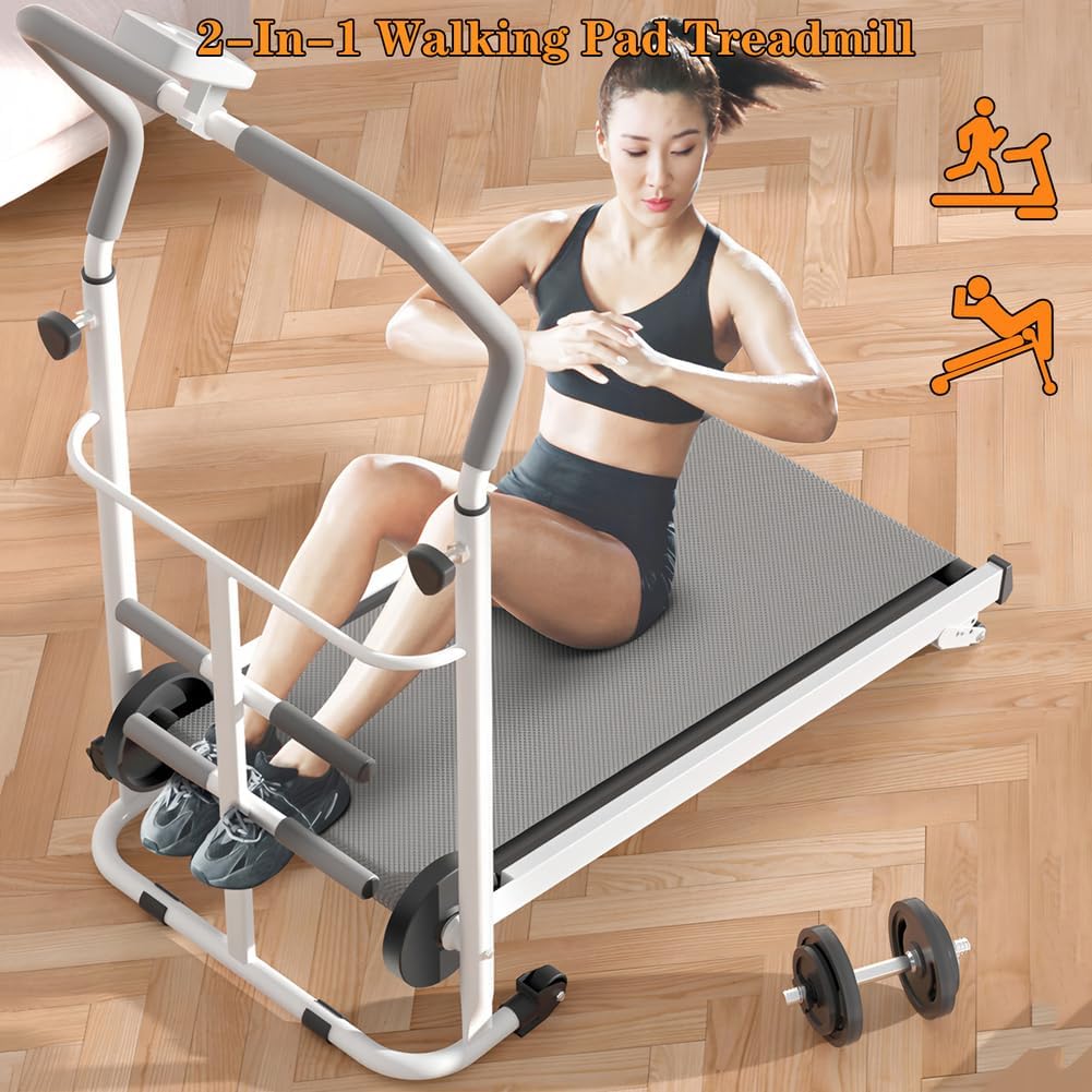 Compact Manual Treadmill with Incline & Handle Bar - Portable Folding Walking Pad for Home, Ideal for Small Spaces, Non-Electric for Kids, Adults & Seniors
