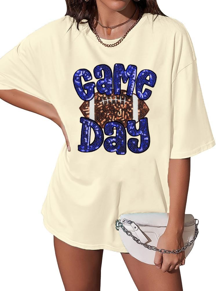 ASTANFY Game Day Shirts Oversized Tshirts: Football Shirts for Women Sequin Shirt Fall Graphic Tees Short Sleeve Tops - Image 6