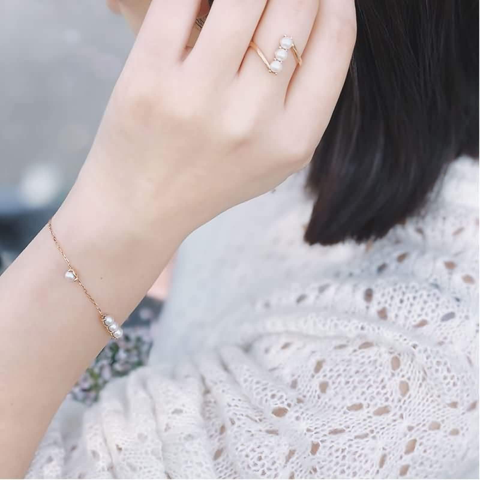 ZH1YFD Damen-Charm-Armbänder aus 18 Karat Roségold für Damen, Perlenarmband aus Roségold