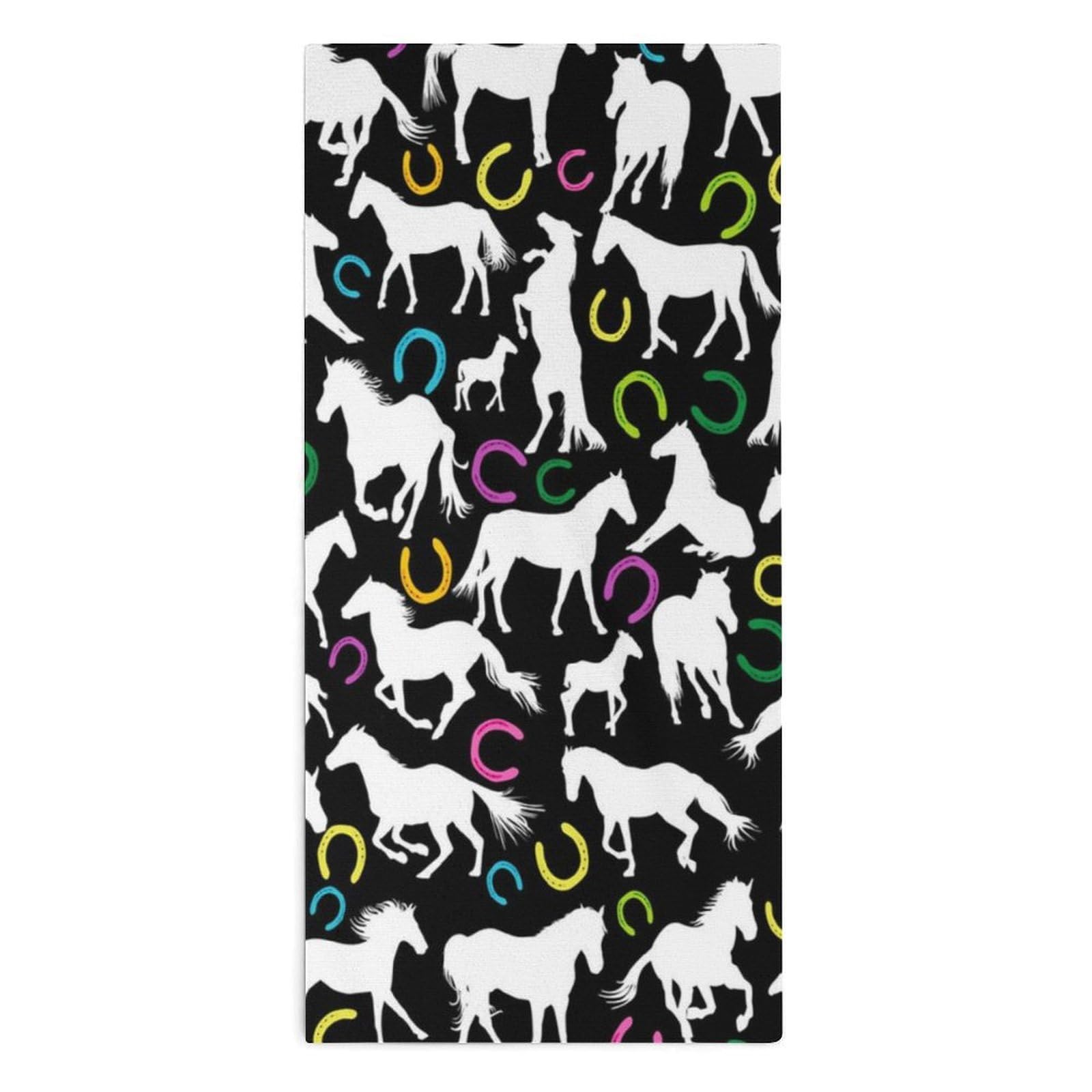 NCLQVJXZKHW White Horses And Horseshoe Print Hand Towels Soft Face Towel Gym Bathroom Travel Hotel 13"x28"