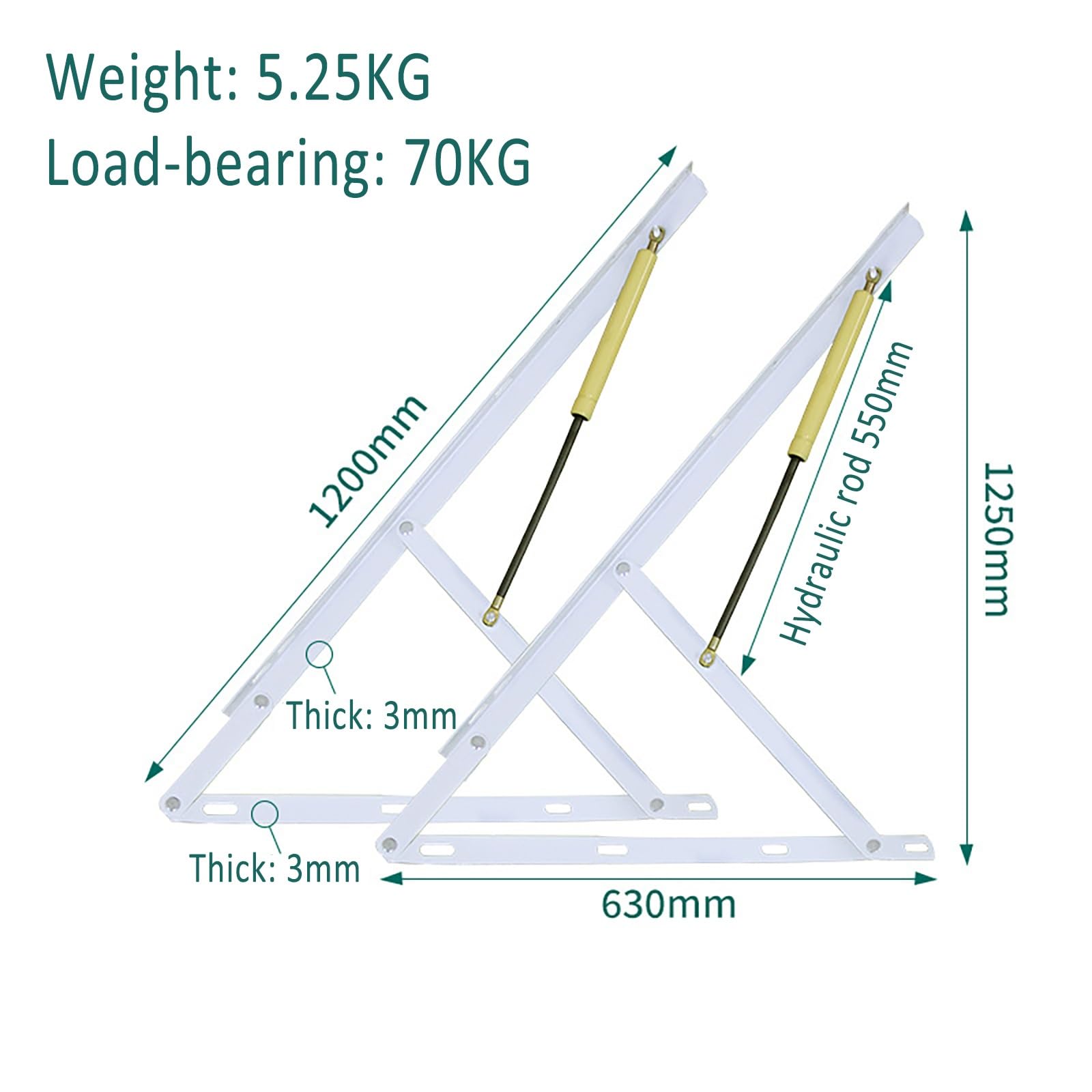 Heavy Du - Juego de mecanismo de elevación hidráulico para cama de 60/80/90/100/110/120/150 cs, accesorios de piel blanca (120 cm)