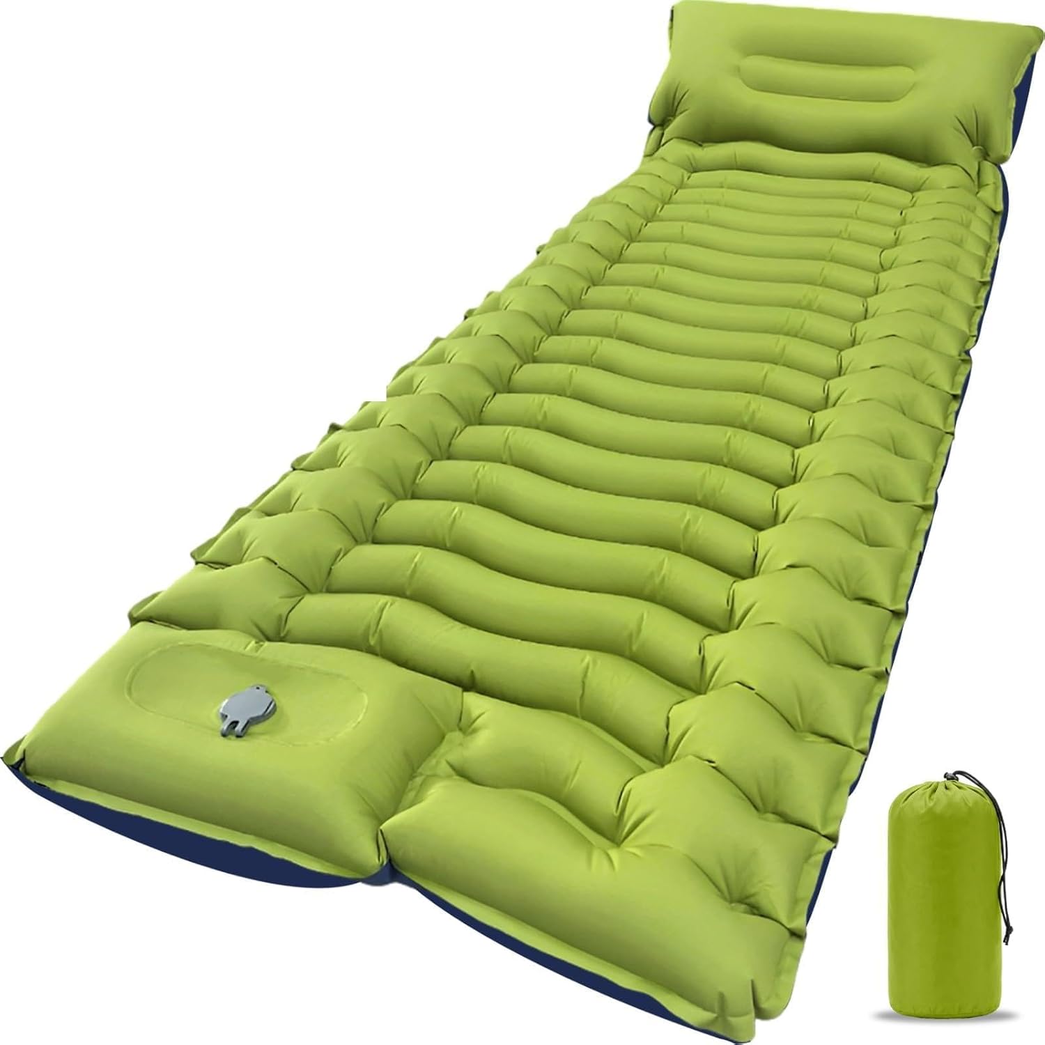 Sleeping Pad, Ultralight Camping Mattress with Pillow, Built-in Foot Pump Inflatable Sleeping Pad Compact for Camping Backpacking Traveling Hiking Tent, Single,Green