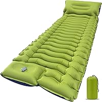 ZPLHXR Ultralight Inflatable Sleeping Pad with Pillow & Foot Pump - 4" Thick Compact Camping Mattress for Backpacking Hiking (Green)
