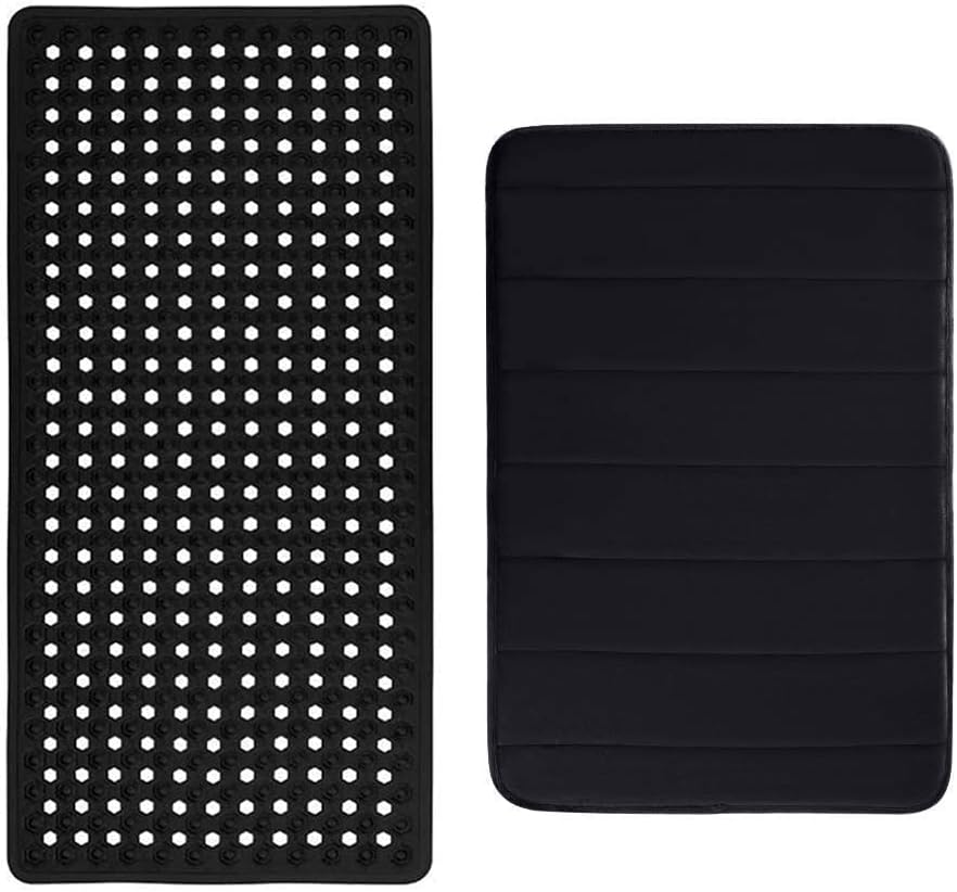 Gorilla Grip Bath Mat and Striped Memory Foam Bath Rug