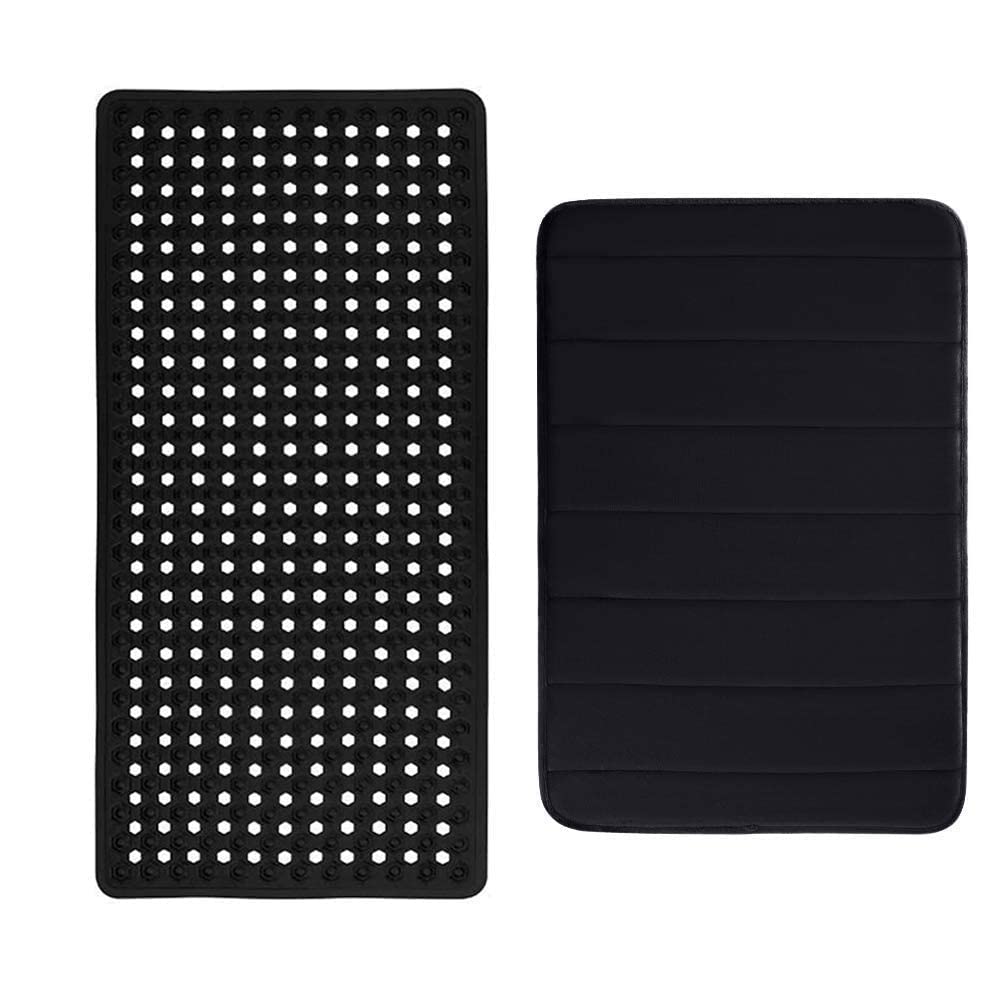 Gorilla Grip Bath Mat and Striped Memory Foam Bath Rug