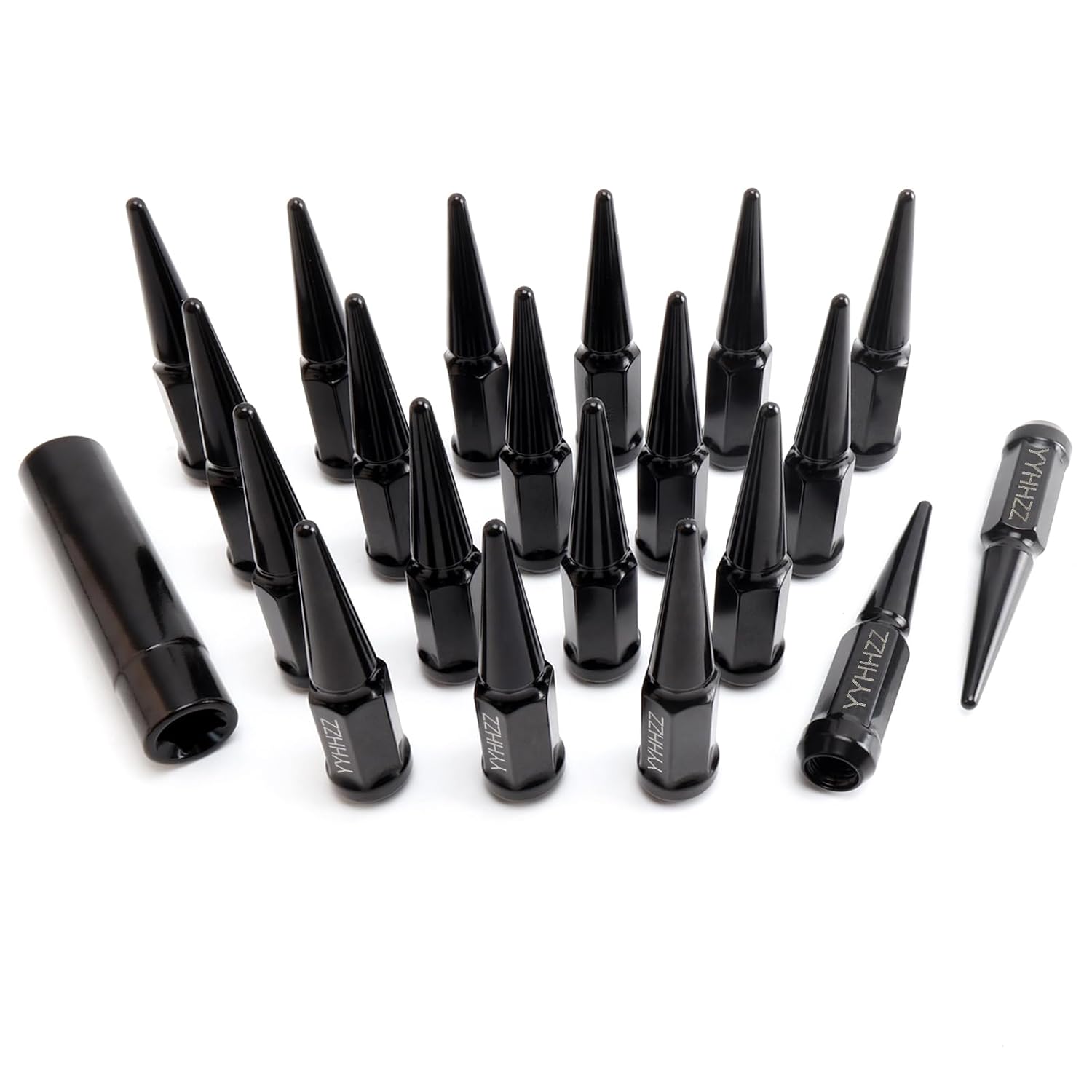 20PCS 12x1.5 Black Cone/Conical Bulge Seat Wheel Spike Lug Nuts with 1 Socket Key Compatible with Chevy Impala 2000-2013, Cruze 2009-2021, Accord 2003-2022, Civic 2003-2015, CR-V 95-22, Element 03-11