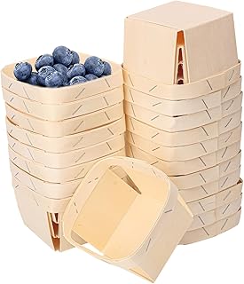 20 Pack Wooden Berry Baskets, 4 Inch Small Square Wooden Baskets, One Pint Wood Berry Basket Bulk, Multipurpose Pint Wooden Berry Baskets, Suitable for Berries, Picking Fruit, Crafts Decor